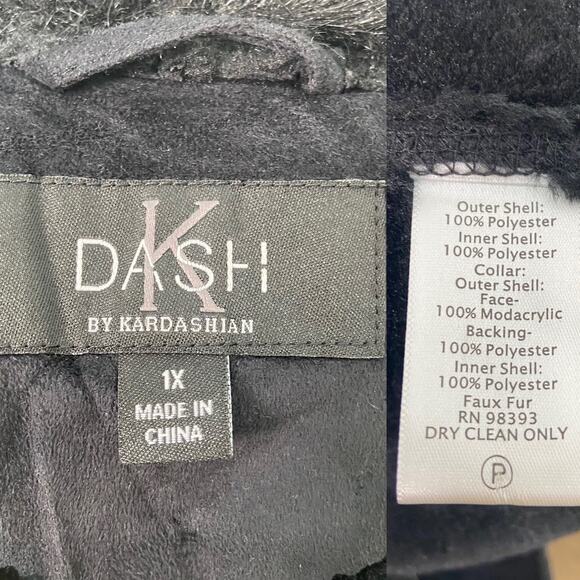 K-DASH by Kardashian Faux Fur Vest Black Double Breasted Neutral Casual Size 1X - Picture 8 of 9